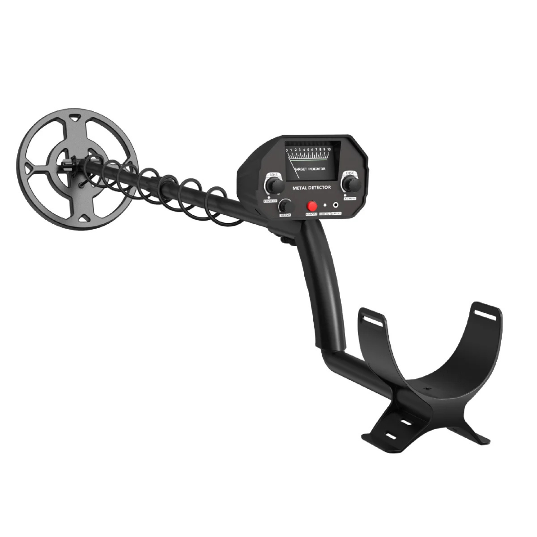 Metal Detector with LCD Screen, Pinpoint Function and Waterproof Search Coil, Adjustable, Black