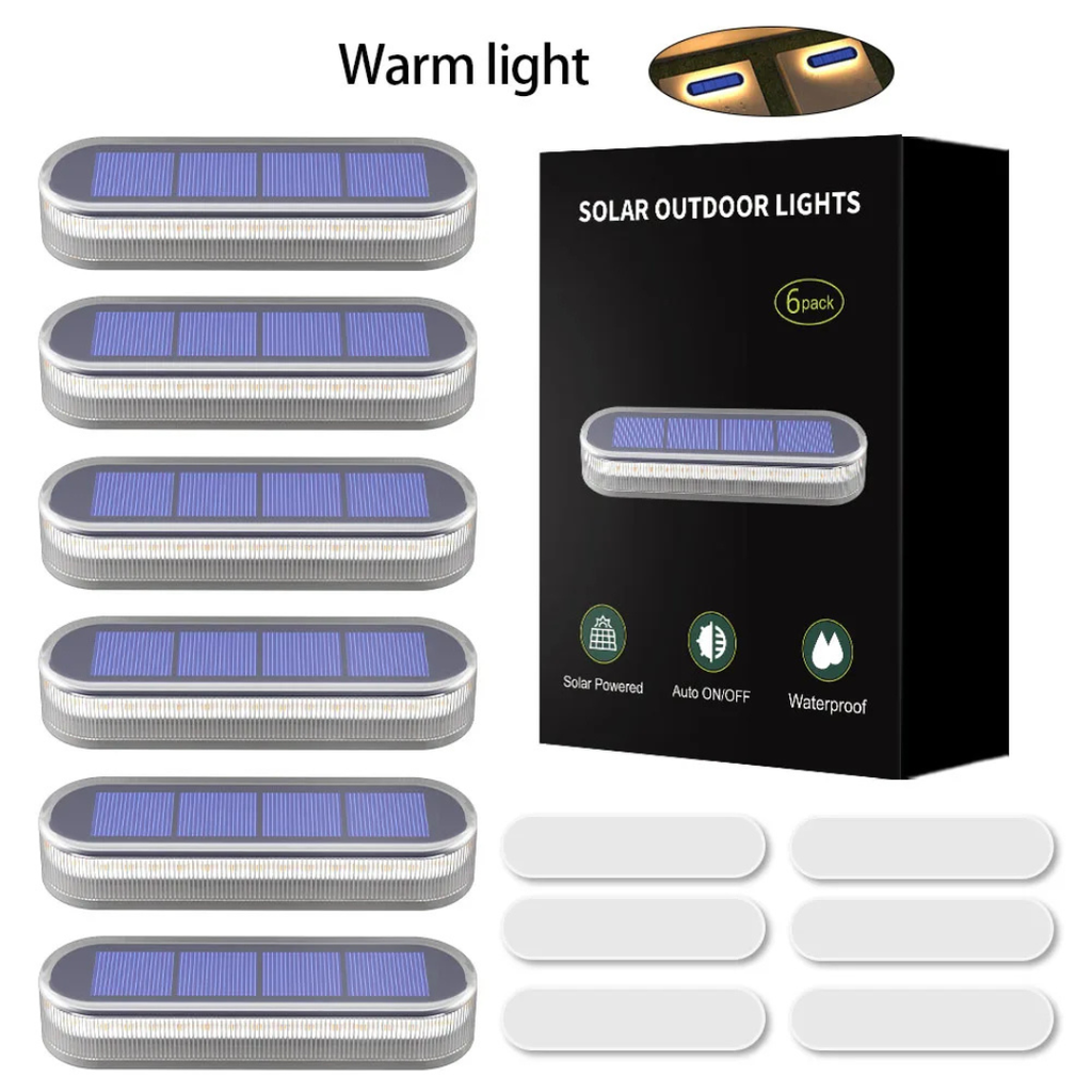 Solar Powered LED Step Lights (6 Pack), IP68 Waterproof, Auto On/Off, Screw Free, for Deck, Stairs, Garden and Patio