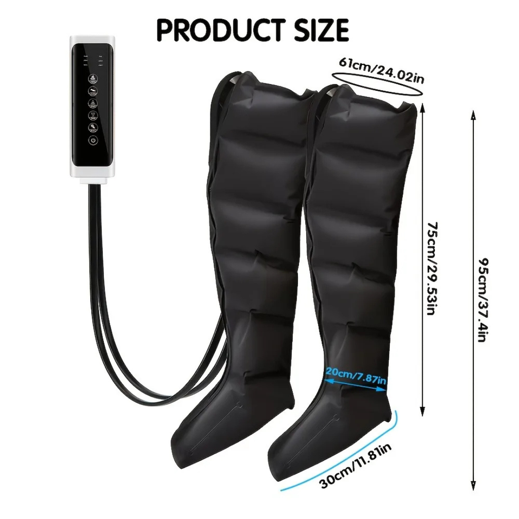 Air Compression Leg Massager Boots (Pair), 6-Airbag Pneumatic, 3-Speed 3-Mode Adjustable