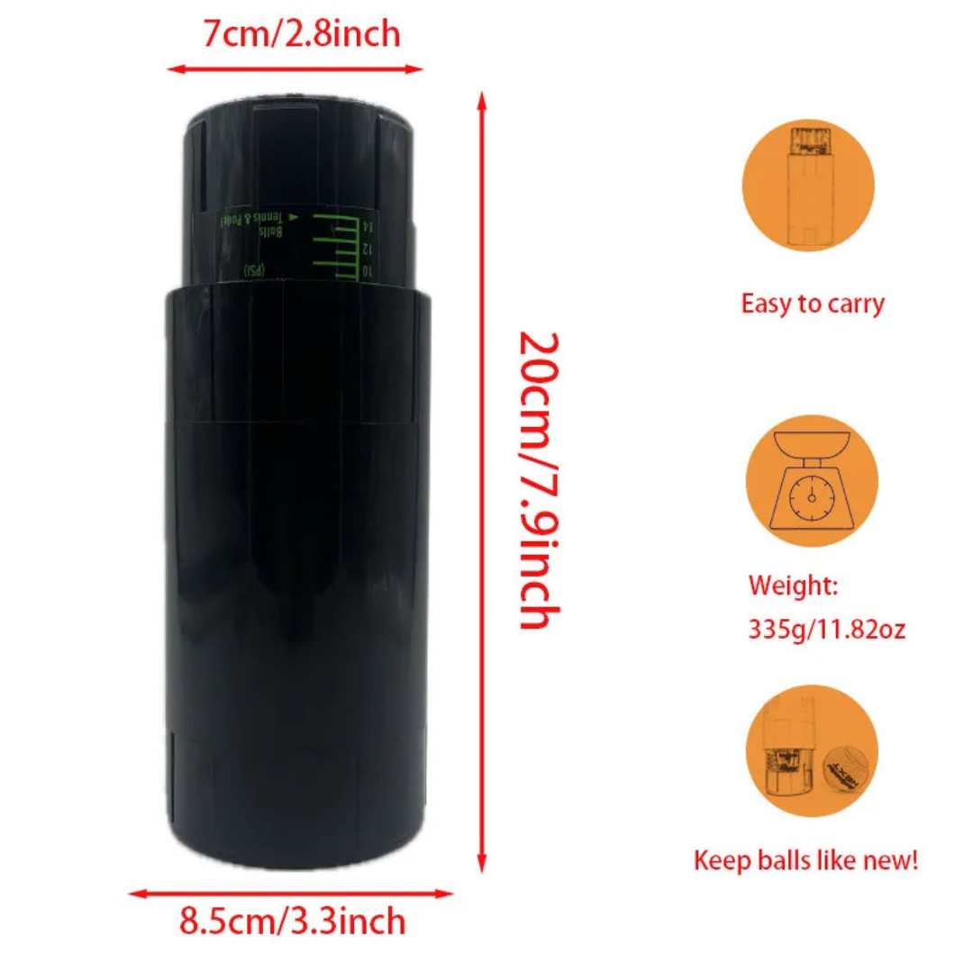 Tennis Ball Pressuriser and Storage Tube for 3 Balls, Portable Pressure Restoring Can, Black