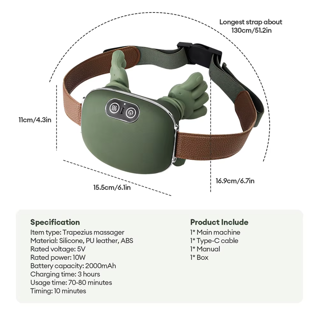 Hand-Shaped Trapezius Neck and Shoulder Massager with Heat, Rechargeable Cordless