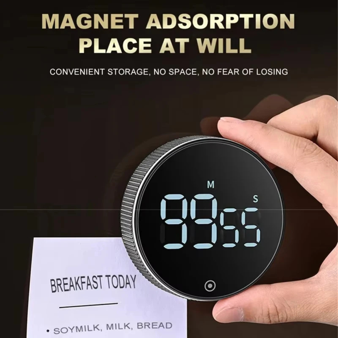 Round Digital Countdown Timer LED Display Rotating Knob with Alarm, Countdown and Count Up, Black, Pomodoro