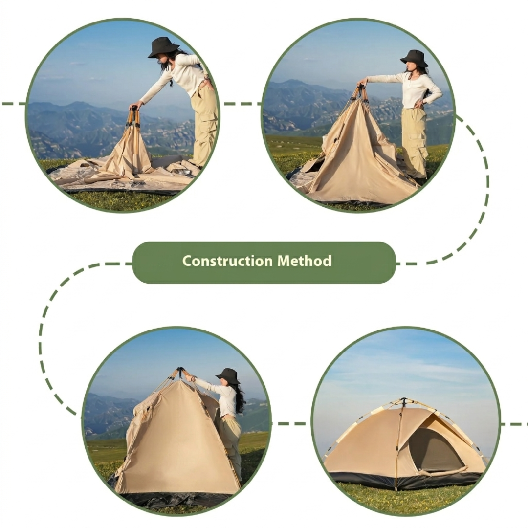 Foldable Pop-Up Camping Tent 210x210cm, Instant Setup Dome Tent with Ventilation, Beige