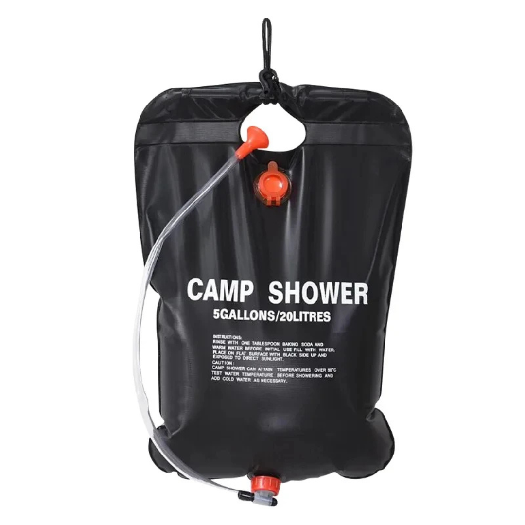 Portable 20L Solar Heated Outdoor Shower Bag with Nozzle for Camping, Hiking and Travel