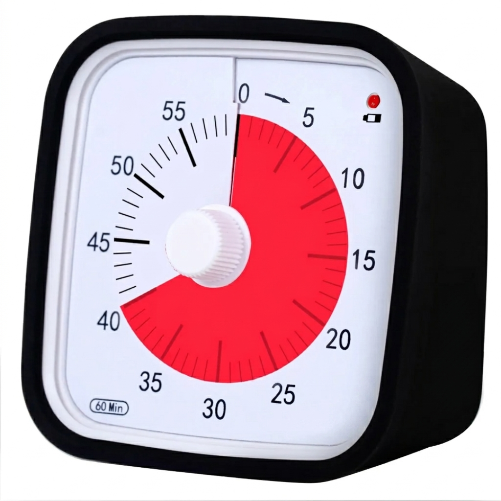 60 Minute Visual Analogue Timer with Alarm and Protective Case, Black, Pomodoro