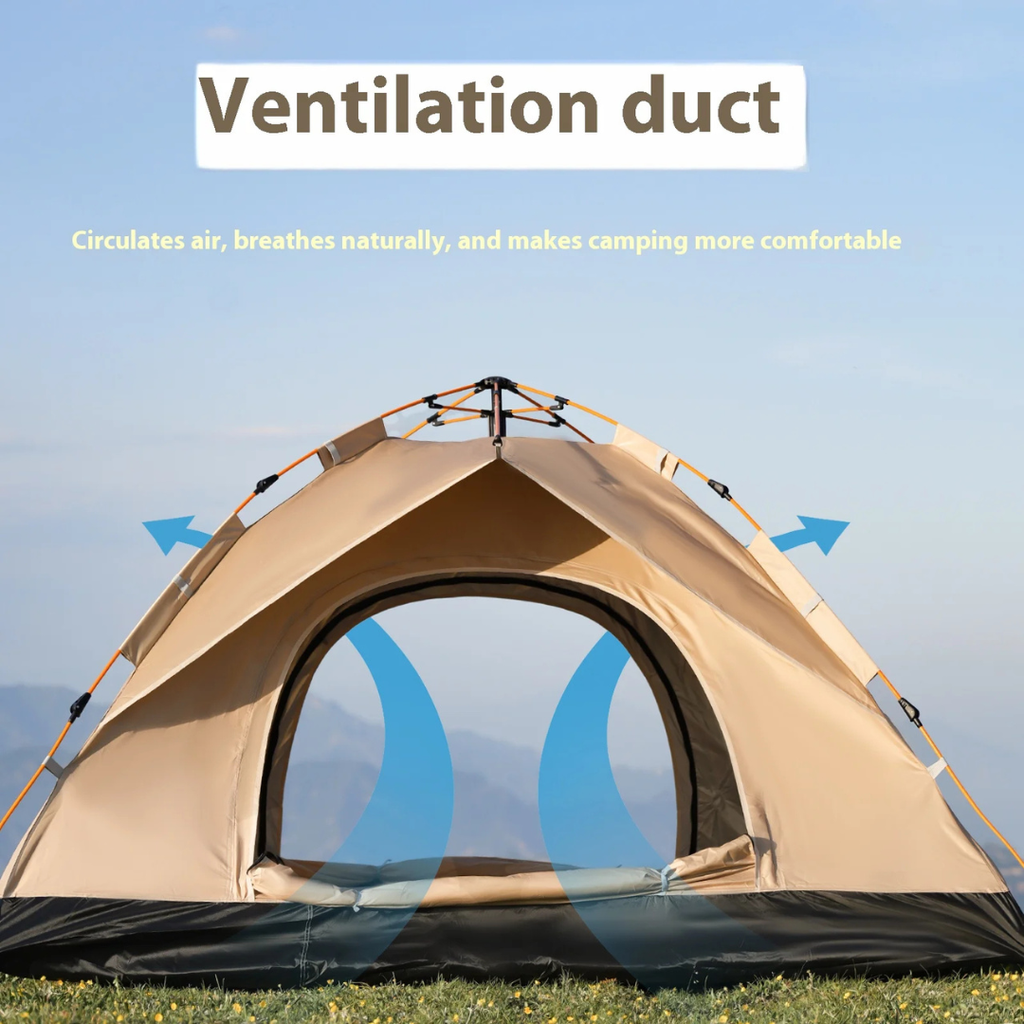 Foldable Pop-Up Camping Tent 210x210cm, Instant Setup Dome Tent with Ventilation, Beige