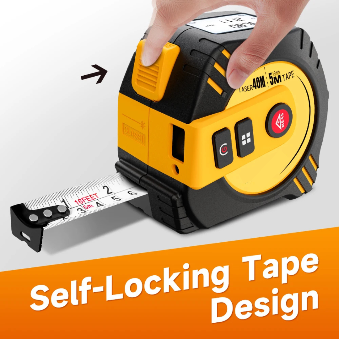 2-in-1 Laser Tape Measure 40M, Digital Distance Meter with 5M Steel Tape, LCD Display, USB Rechargeable