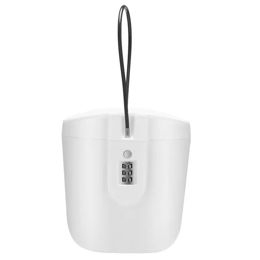 Portable Combination Lock Safe Box 2L with Steel Cable for Beach Pool and Outdoor Use, White
