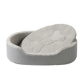 Oval Elevated Pet Bed with Raised Bolster Sides, Plush Cushion for Cats and Dogs, Light Grey