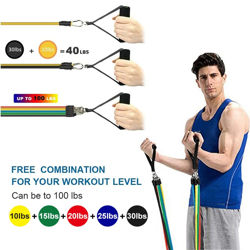 11 Piece Resistance Bands Set - Portable Fitness Exercise Kit