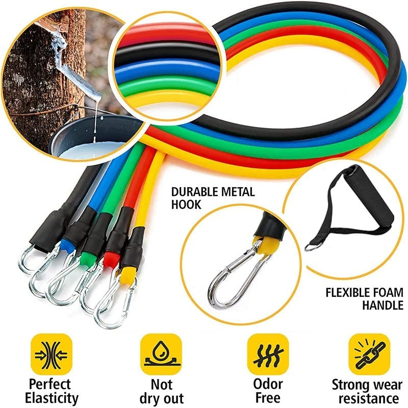 11 Piece Resistance Bands Set - Portable Fitness Exercise Kit