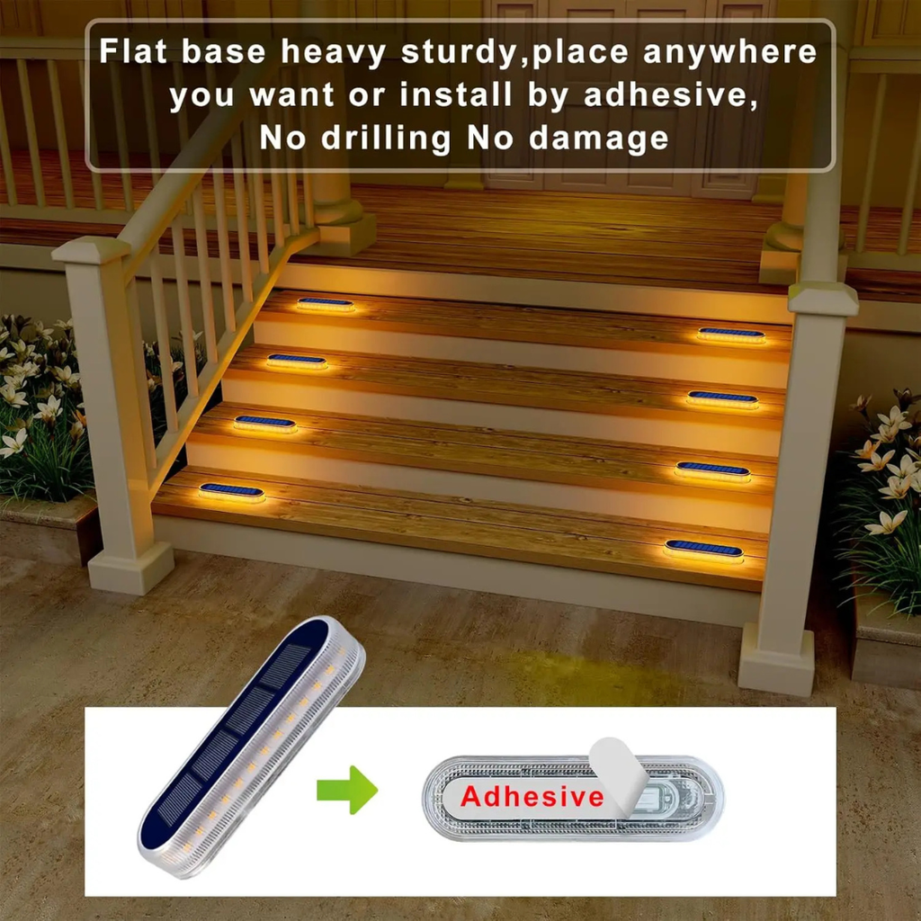 Solar Powered LED Step Lights (6 Pack), IP68 Waterproof, Auto On/Off, Screw Free, for Deck, Stairs, Garden and Patio