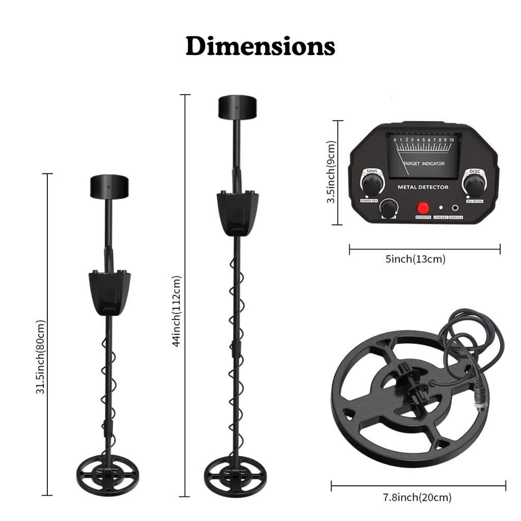 Metal Detector with LCD Screen, Pinpoint Function and Waterproof Search Coil, Adjustable, Black