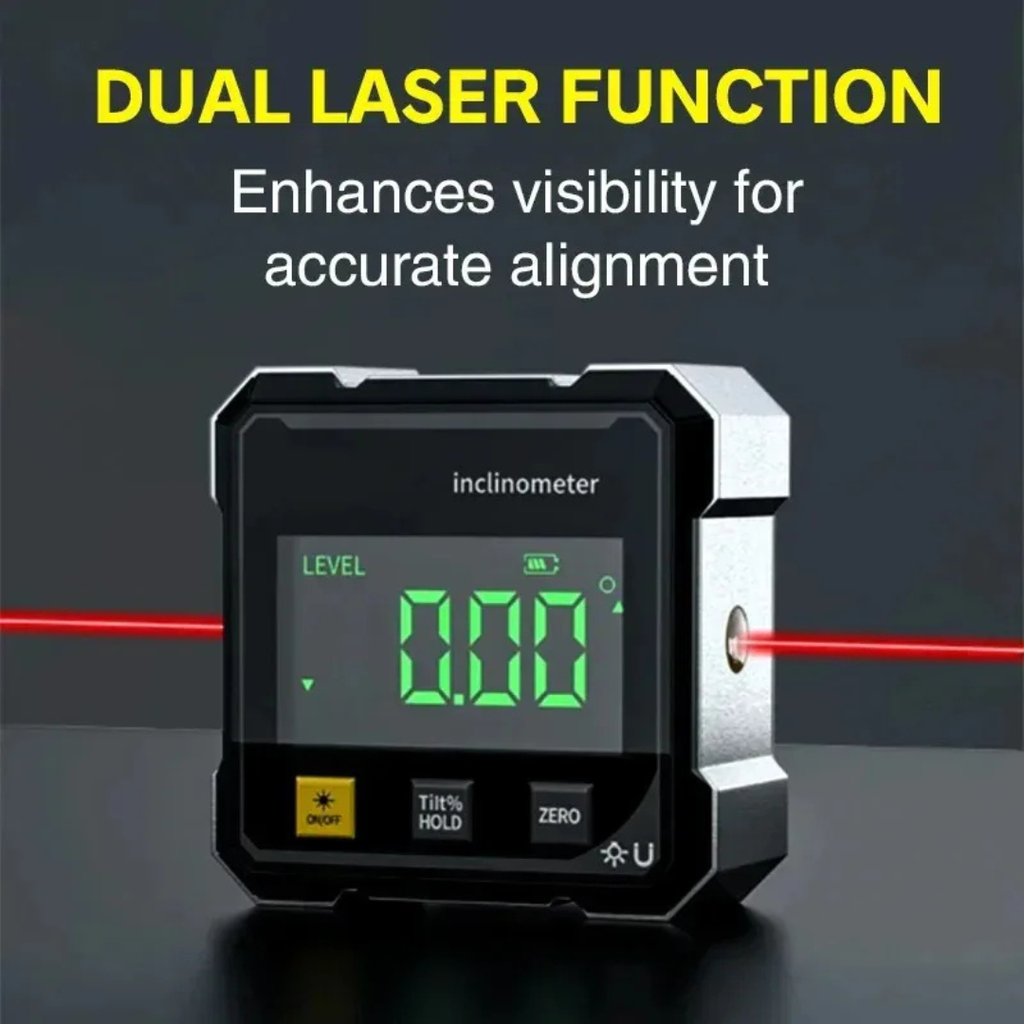 Magnetic Digital Inclinometer with Dual Laser and LCD Display, Digital Angle Gauge, Slope Measuring