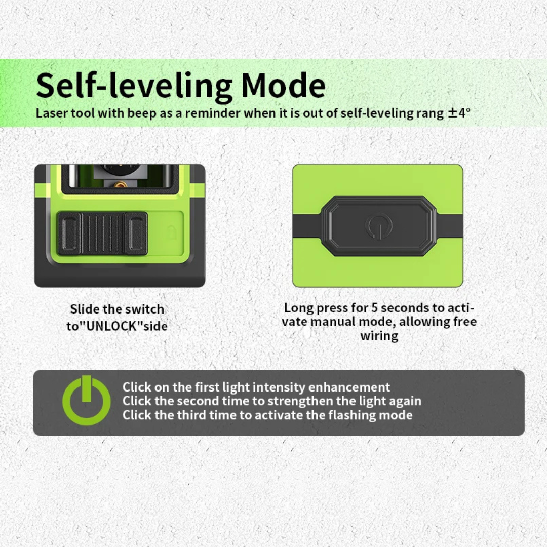 2-Line Green Cross Line Laser Level with travel bag, USB-C charging, Self-Levelling, Dust and Water Resistant