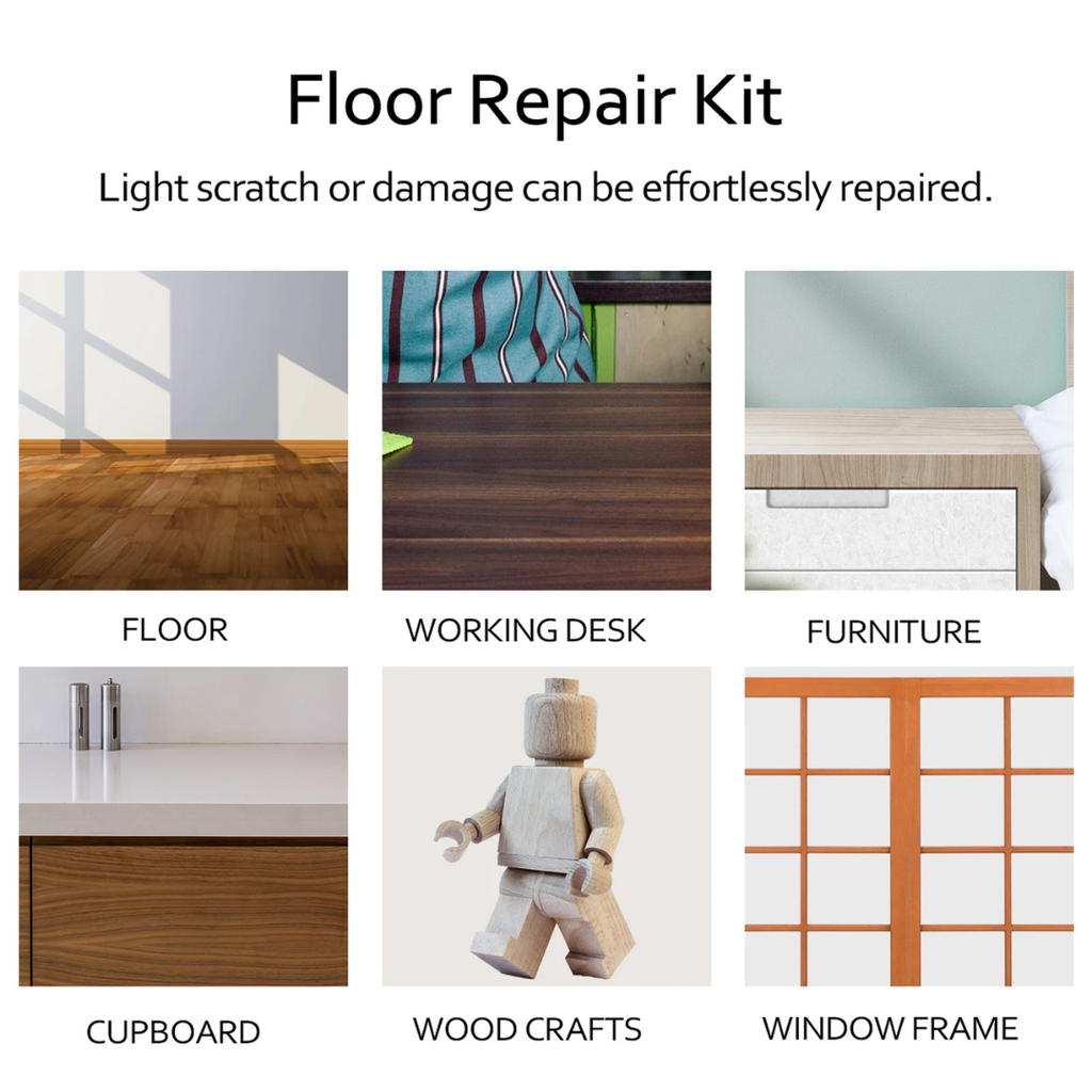 Floor Repair Kit with Hot Melt Wax Application Tool, 11 Wax Blocks, Scrapers and Cleaning Accessories for Laminate, Timber and Furniture