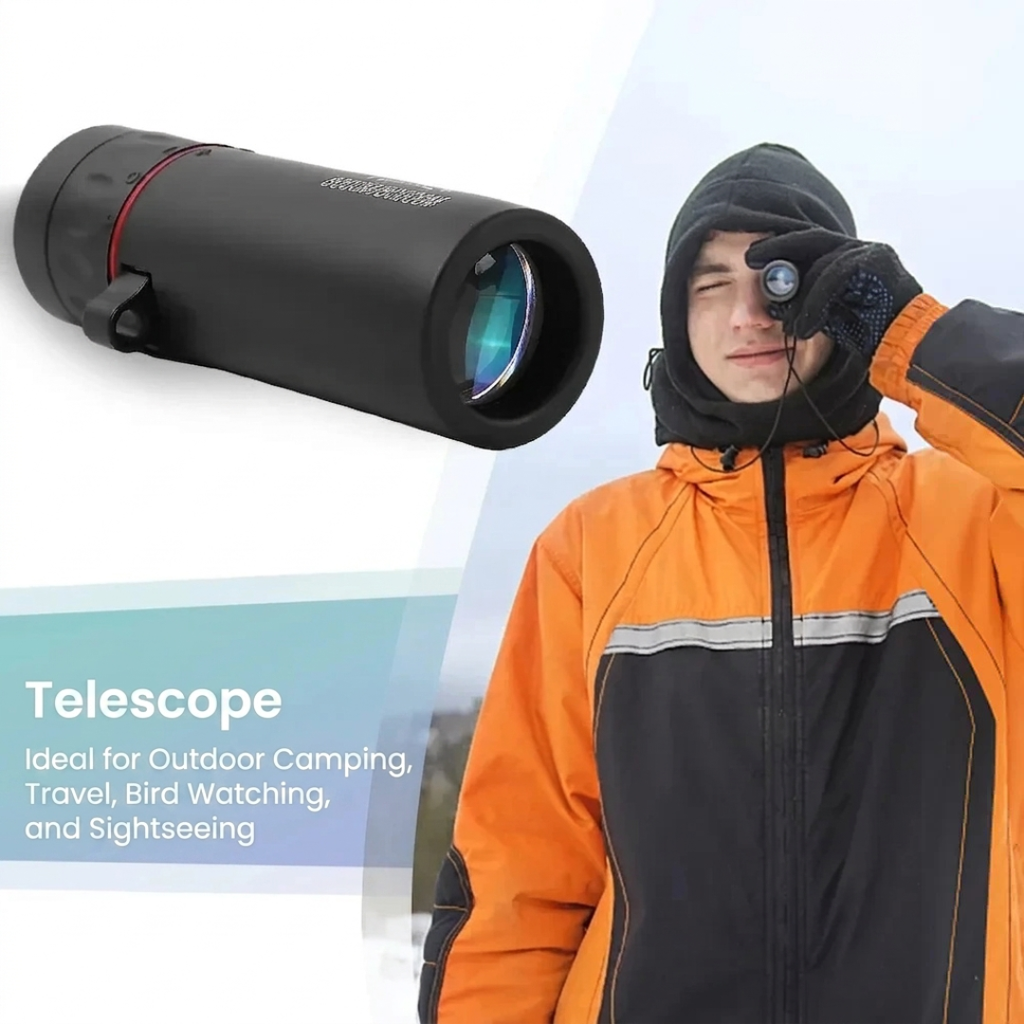 Portable Monocular Telescope 12x Magnification BAK4 Lens for Birdwatching Hiking Camping, Black