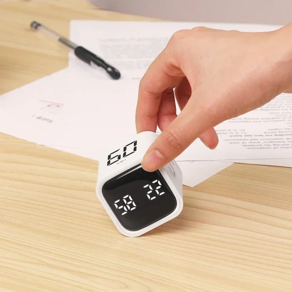 Flip Cube Digital Countdown Timer LED Display Rechargeable with Vibrate and Alarm, White
