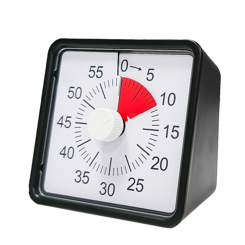 Pomodoro Visual Analog Timer with Silent Movement and Alarm, 60-Minute Countdown, Black