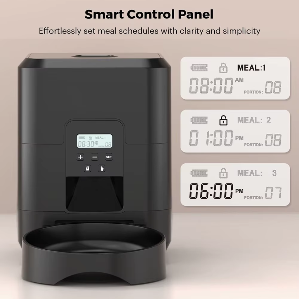 Automatic WiFi Pet Feeder with Programmable Meal Scheduler, Smart Cat Dog Food Dispenser, 2L, Black