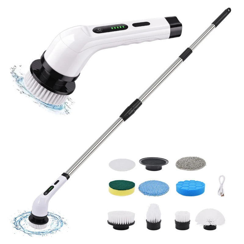 Electric Spin Scrubber 9-in-1 Cordless Cleaning Brush with Adjustable Long Handle White