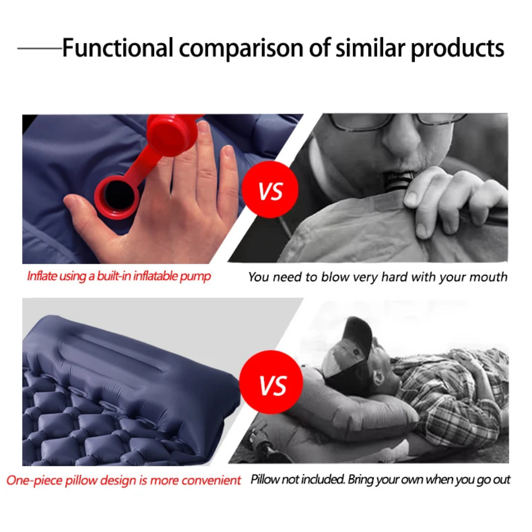 Double Inflatable Camping Mat with Pillows, Built-In Pump, Waterproof, 5cm Thick, 200x120cm, Dark Blue