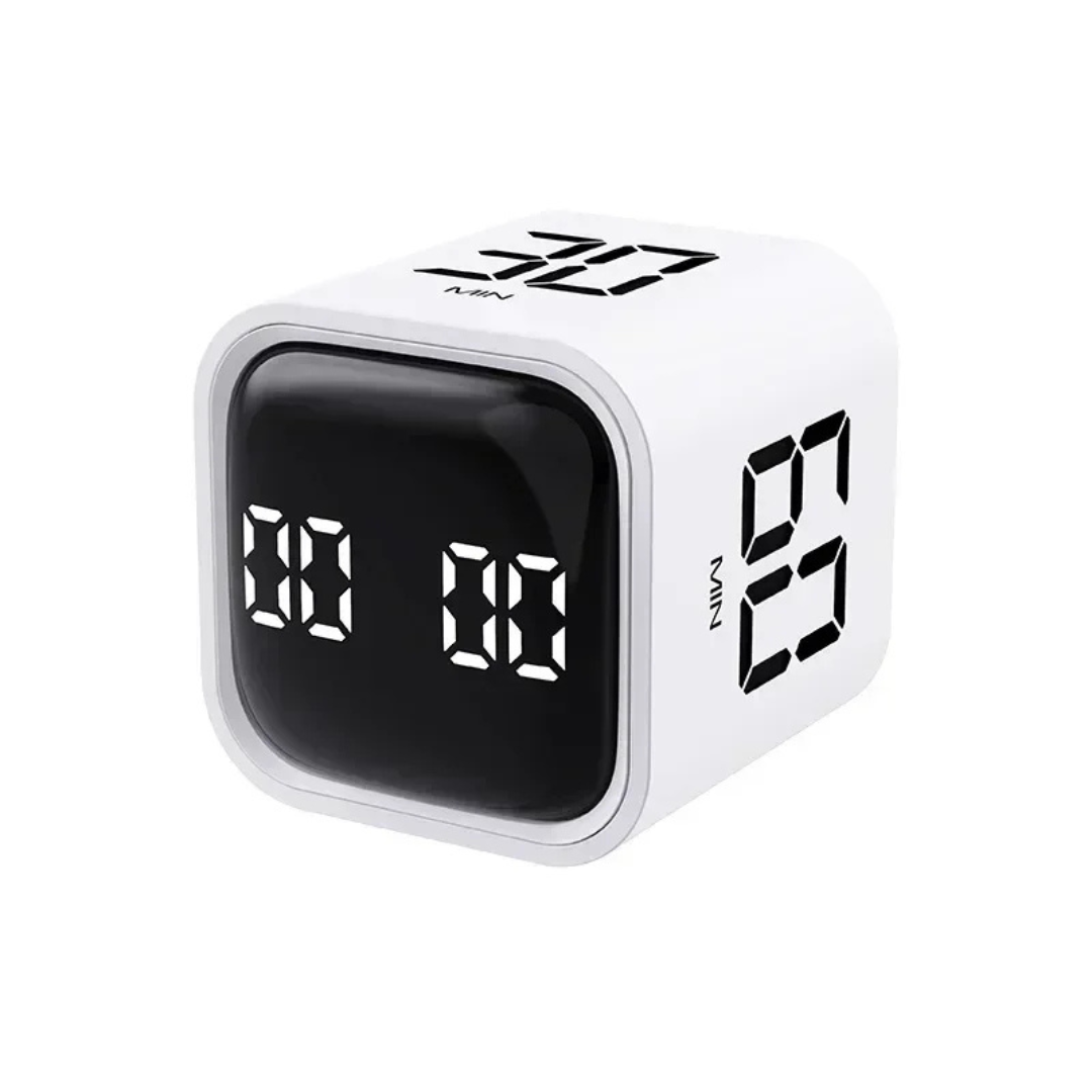 Flip Cube Digital Countdown Timer LED Display Rechargeable with Vibrate and Alarm, White