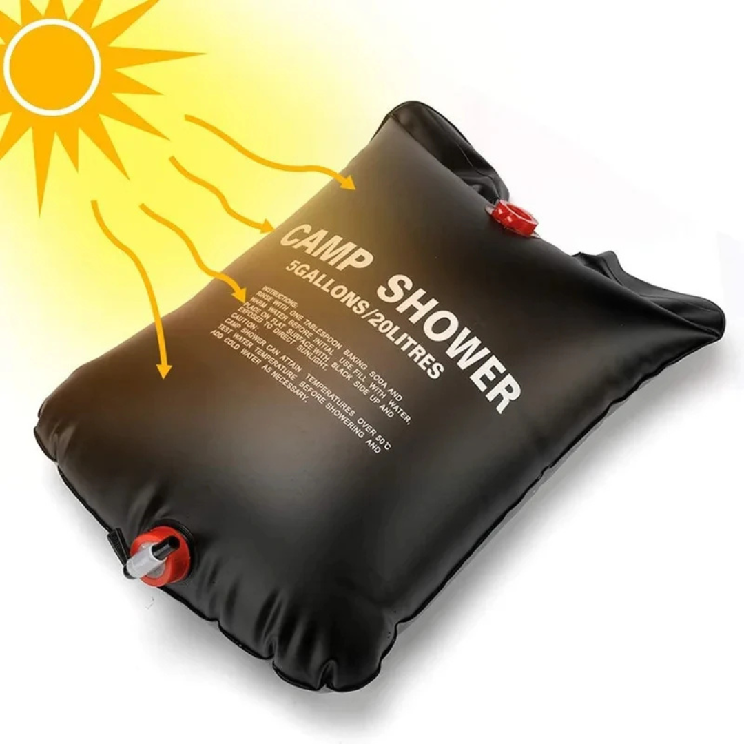Portable 20L Solar Heated Outdoor Shower Bag with Nozzle for Camping, Hiking and Travel