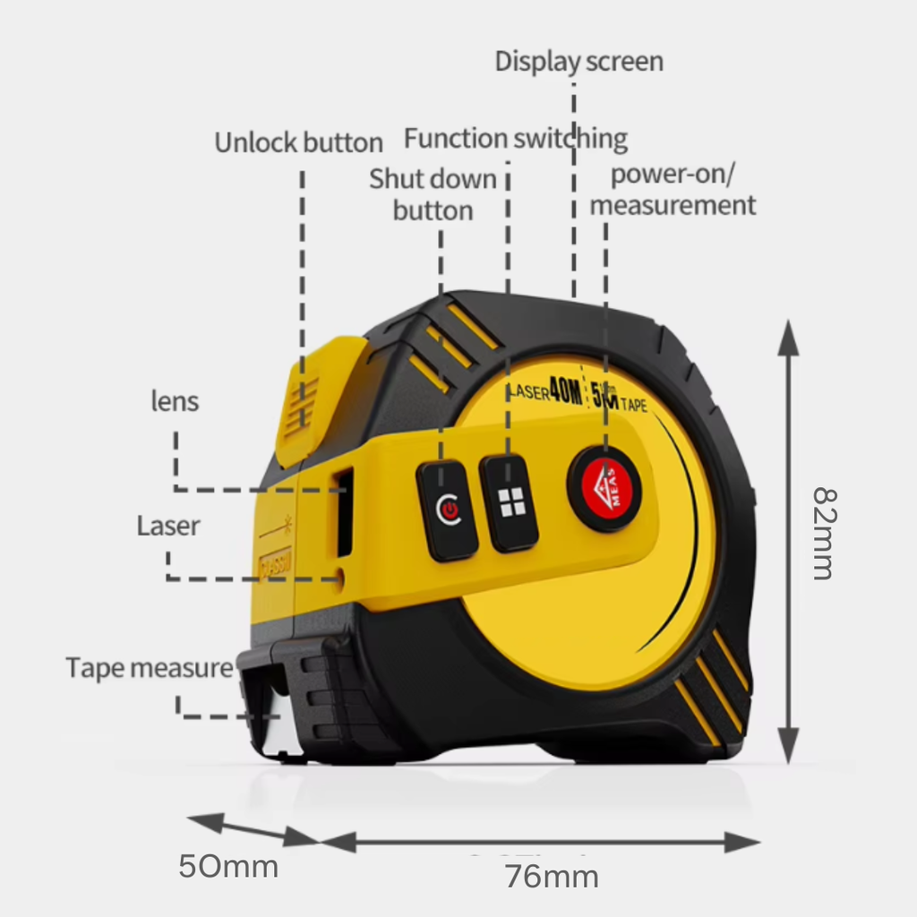 2-in-1 Laser Tape Measure 40M, Digital Distance Meter with 5M Steel Tape, LCD Display, USB Rechargeable