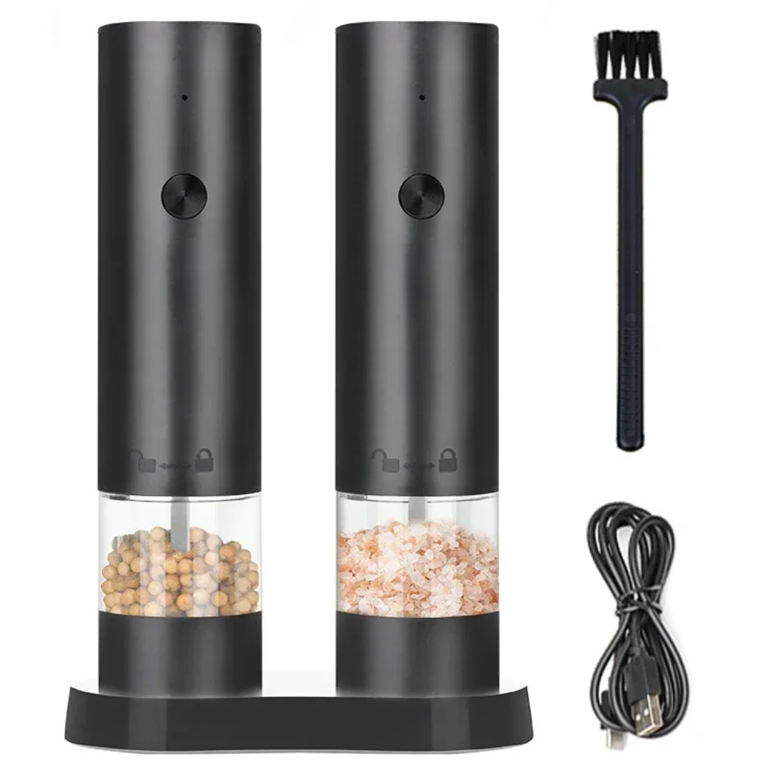 Electric Salt and Pepper Grinder Set of 2, Rechargeable USB-C, Adjustable Ceramic, Black