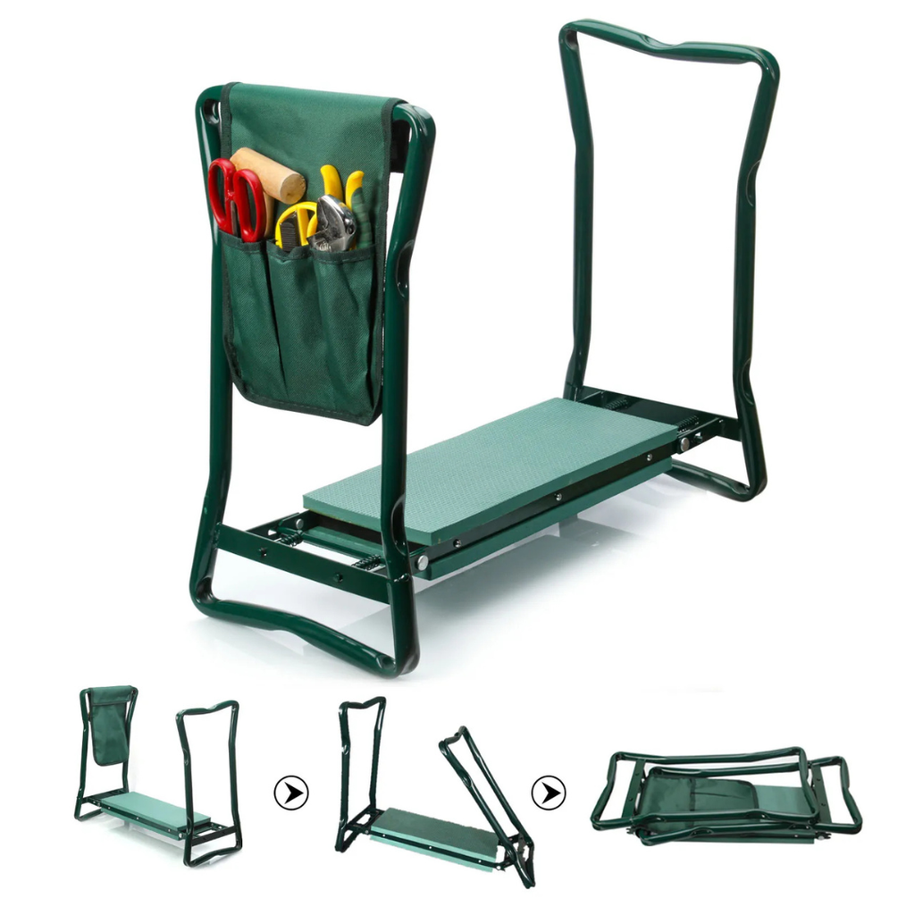 Heavy Duty Foldable Garden Kneeler and Seat with Storage Pouch, Thick EVA Pad, Steel Frame, Green