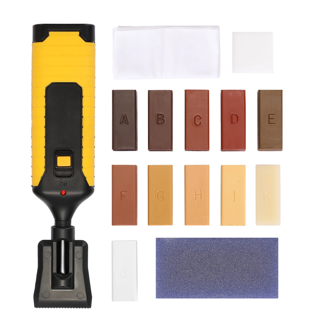 Floor Repair Kit with Hot Melt Wax Application Tool, 11 Wax Blocks, Scrapers and Cleaning Accessories for Laminate, Timber and Furniture