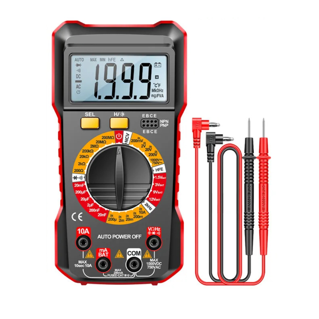 Digital Multimeter with NCV, AC/DC Voltage, Current, Resistance, Capacitance and hFE Tester, Red