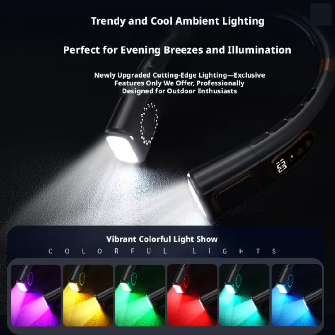 Premium Smart Portable Neck Fan with LED Display, Cooling Ice Ceramic, 5-Speed, Bladeless, Black