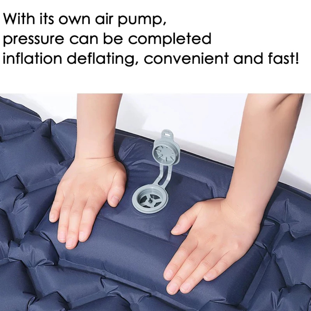 Single Inflatable Camping Mat with Pillow, Built-In Pump, Waterproof, Ergonomic, 190x60cm, Navy Blue