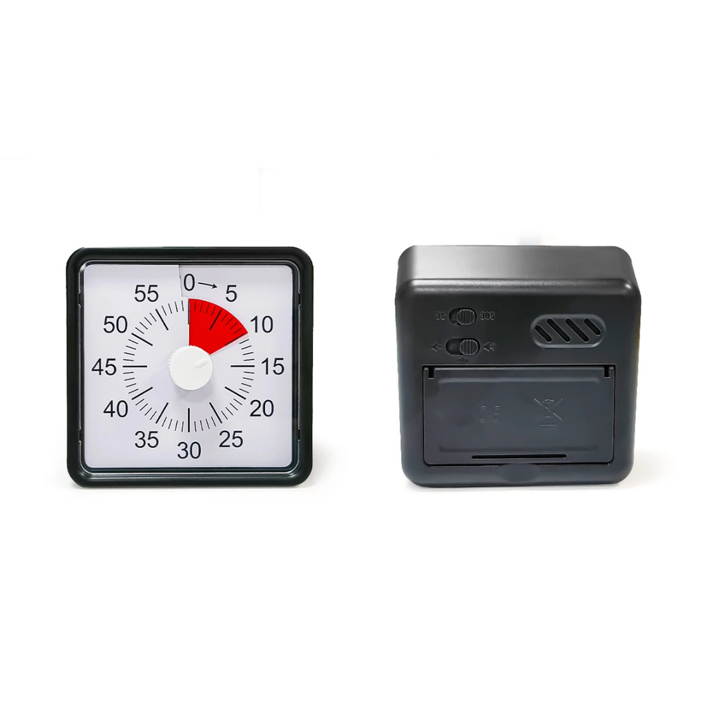Pomodoro Visual Analog Timer with Silent Movement and Alarm, 60-Minute Countdown, Black