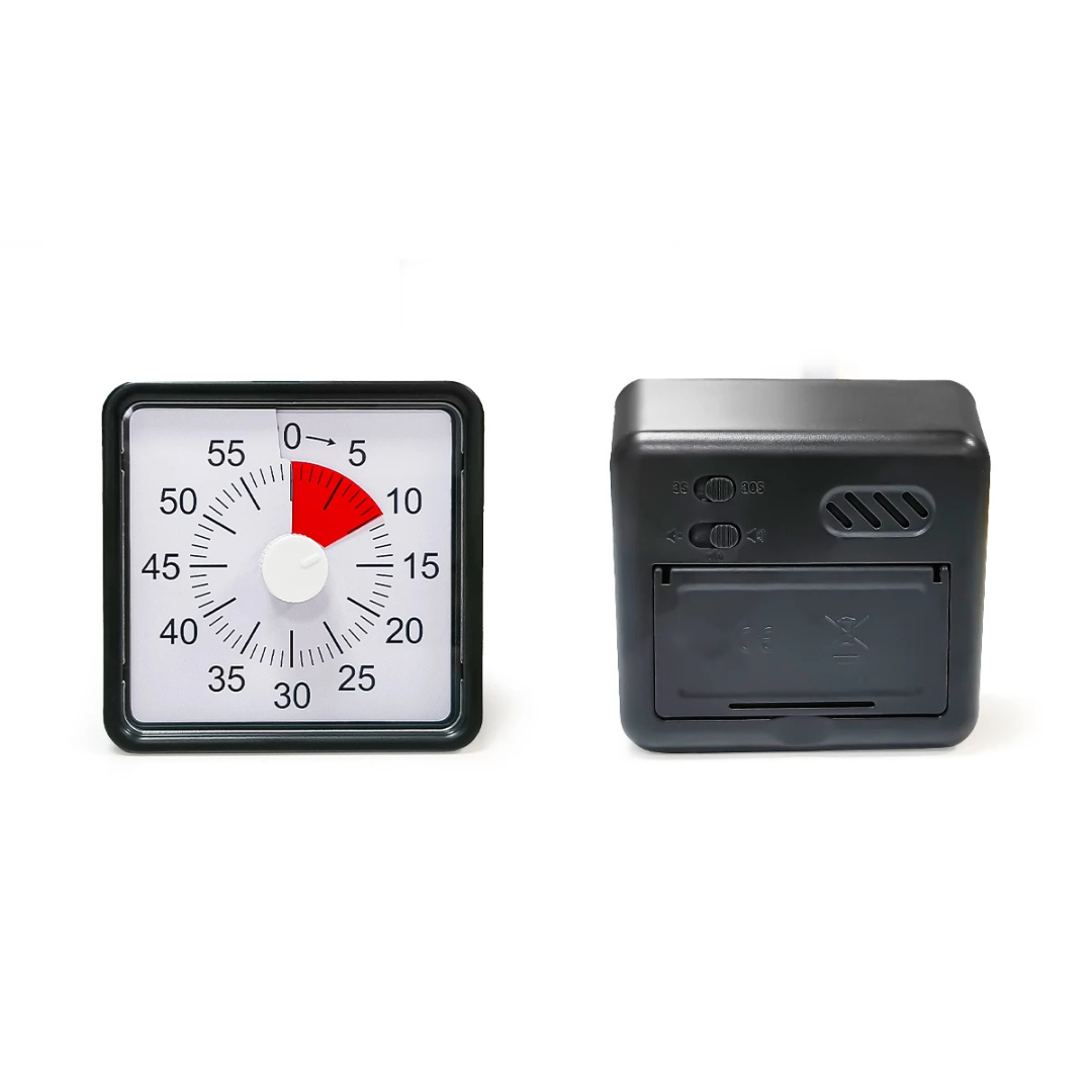 Pomodoro Visual Analog Timer with Silent Movement and Alarm, 60-Minute Countdown, Black